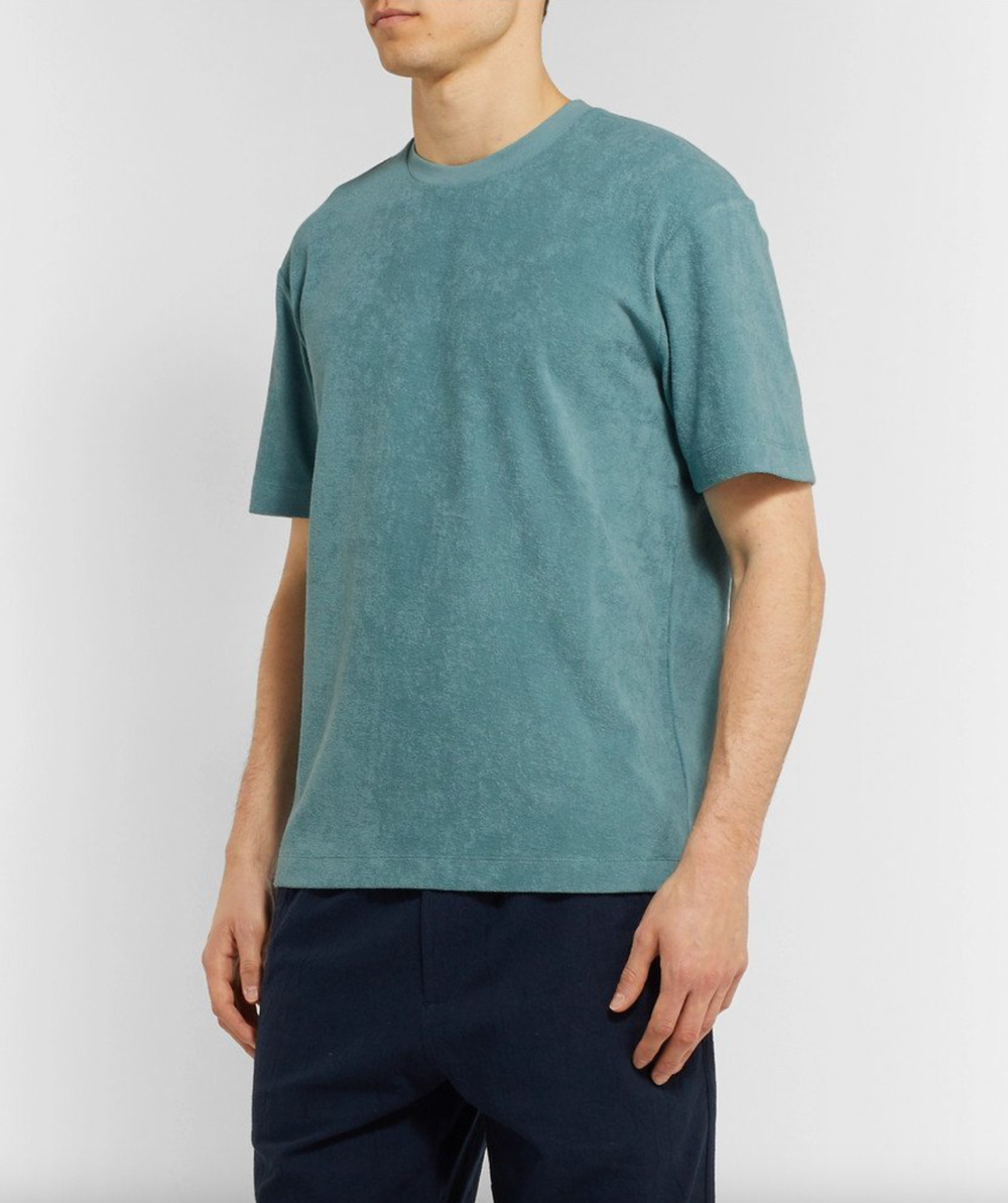 Sunspel Cotton Terry T-Shirt Mens Large Short Sleeve Crewneck Preppy Aqua Teal